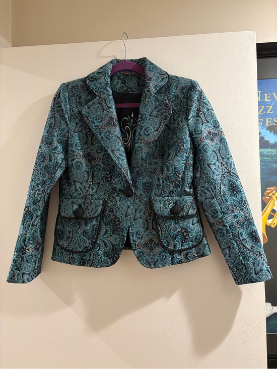 Jackets & Blazers - Teal Paisley Quilted Blazer Jacket - Women